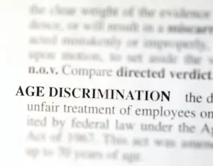 A close up of the definition of 'Age discrimination'.