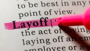 A close up of the word "layoff".