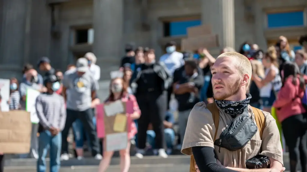 A protest occurring at a government building.