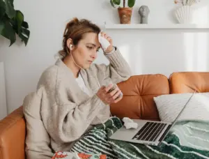 A sick remote worker struggling to focus.