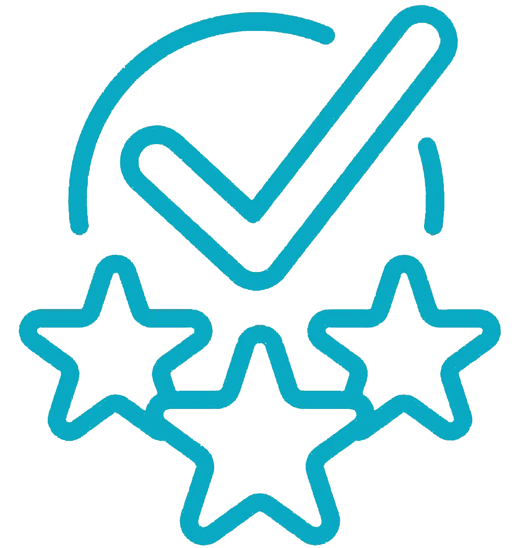 A check mark with three stars icon.