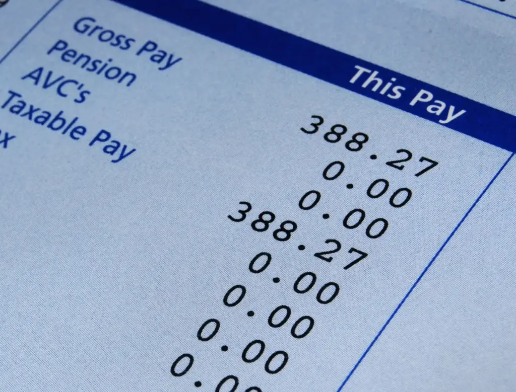 A close up of a paycheck.