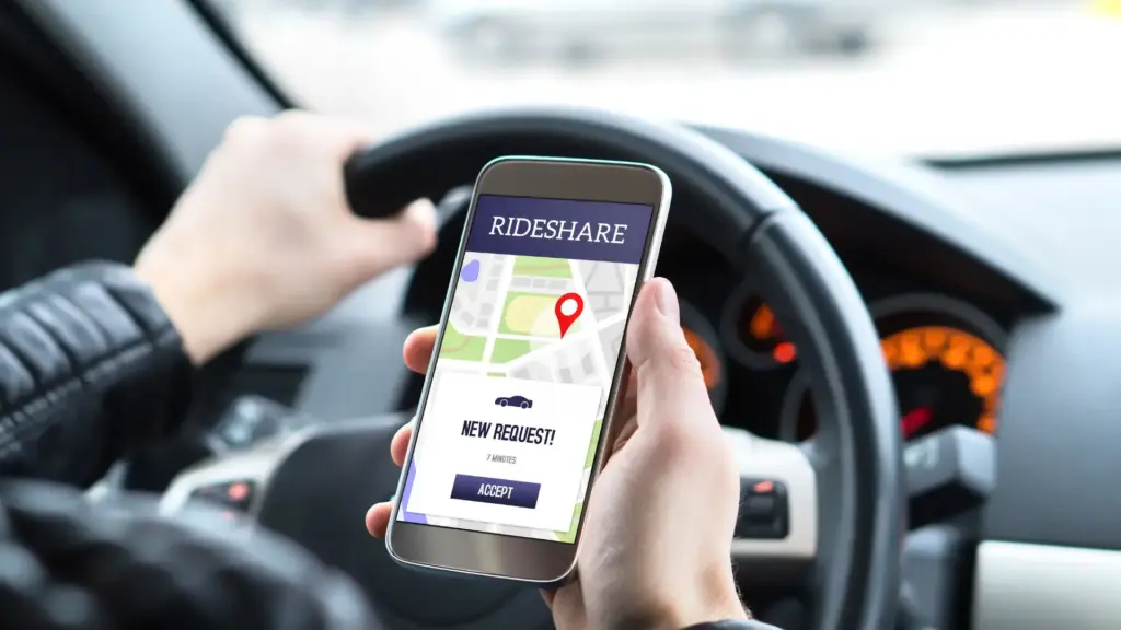 A rideshare driver getting a ride request.