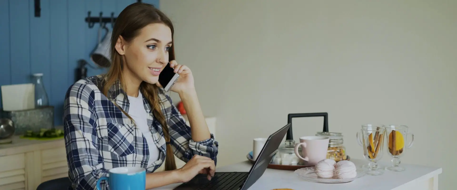 A remote worker on the phone. 