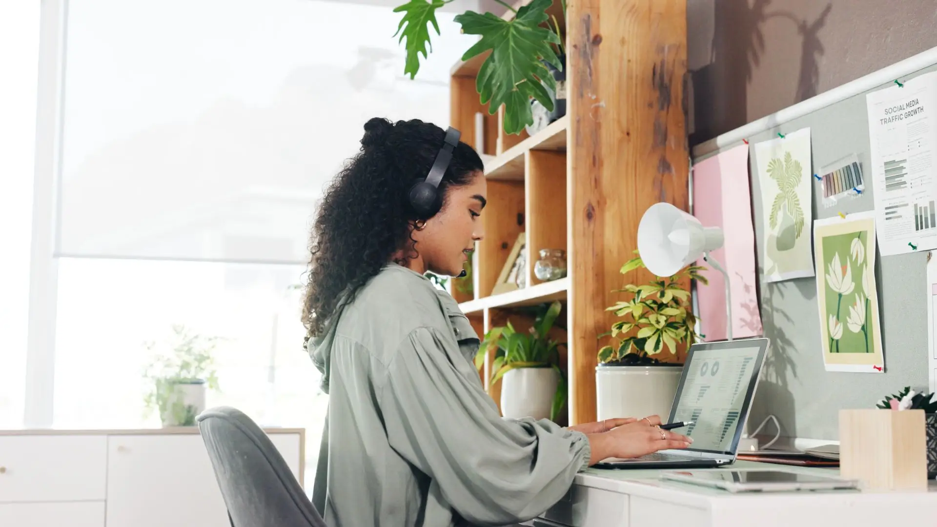 A remote worker doing her job.