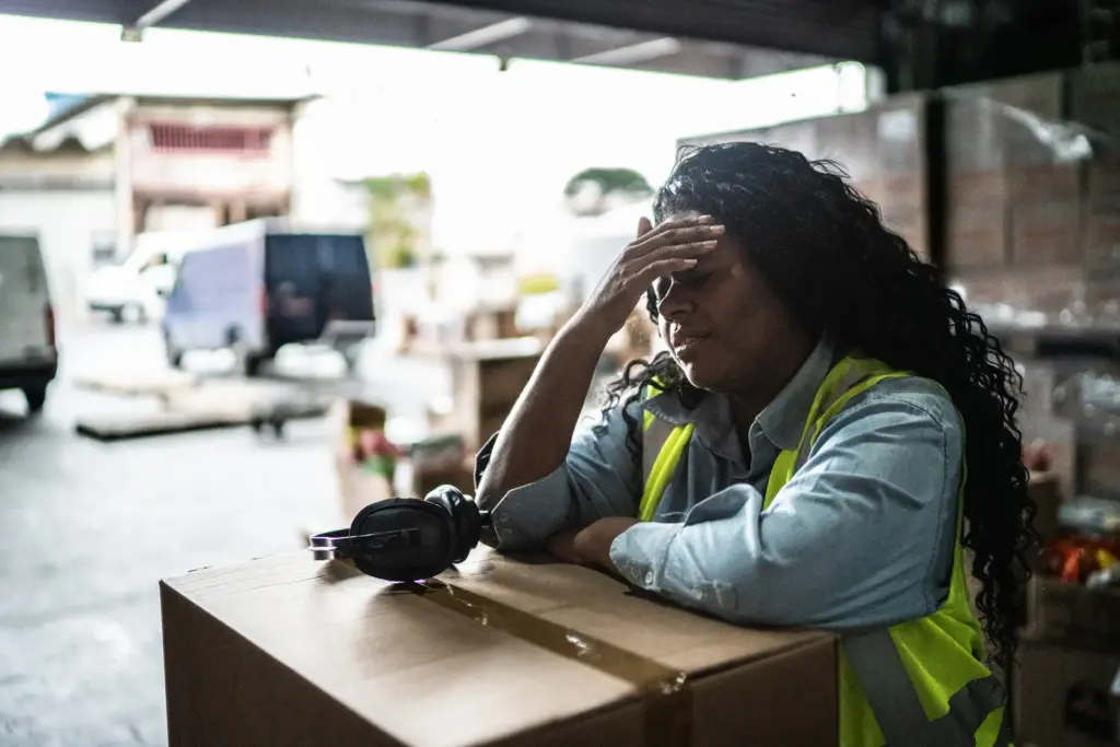 A worker getting stressed about all of the extra work she has been assigned.
