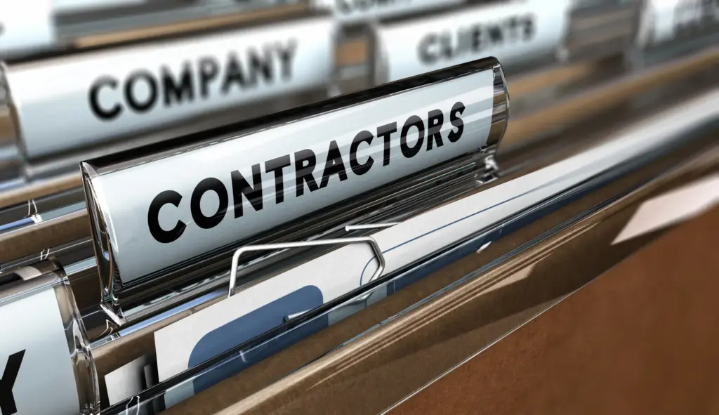 A series of folders with one marked as "Contractors"