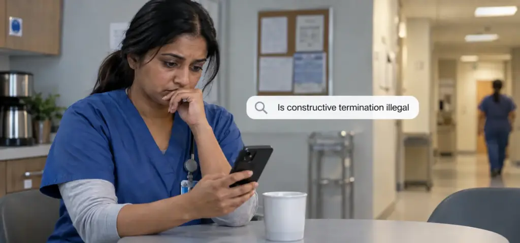 A nurse is searching on her phone, if constructive termination is illegal.