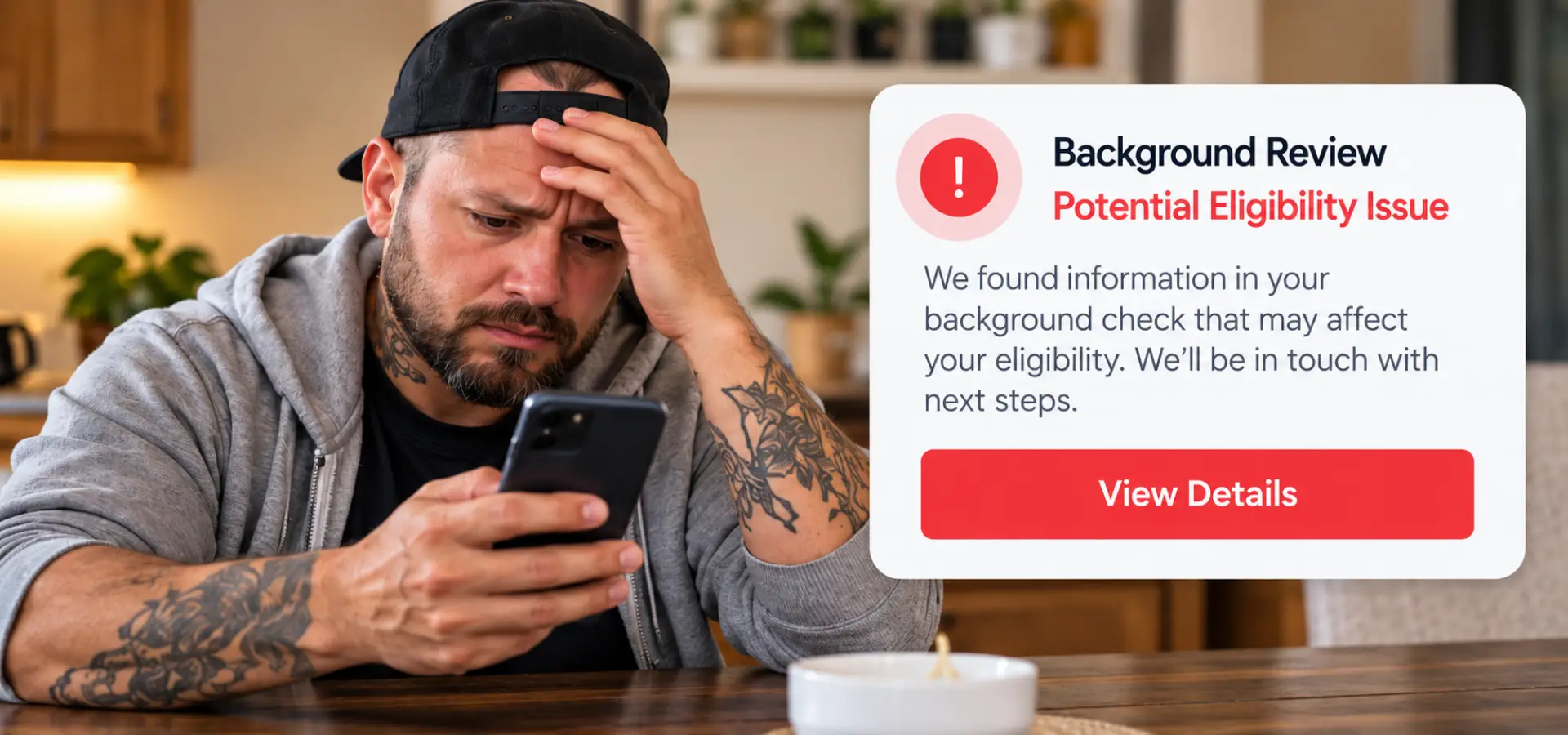 A man learning that they have failed a background check. 